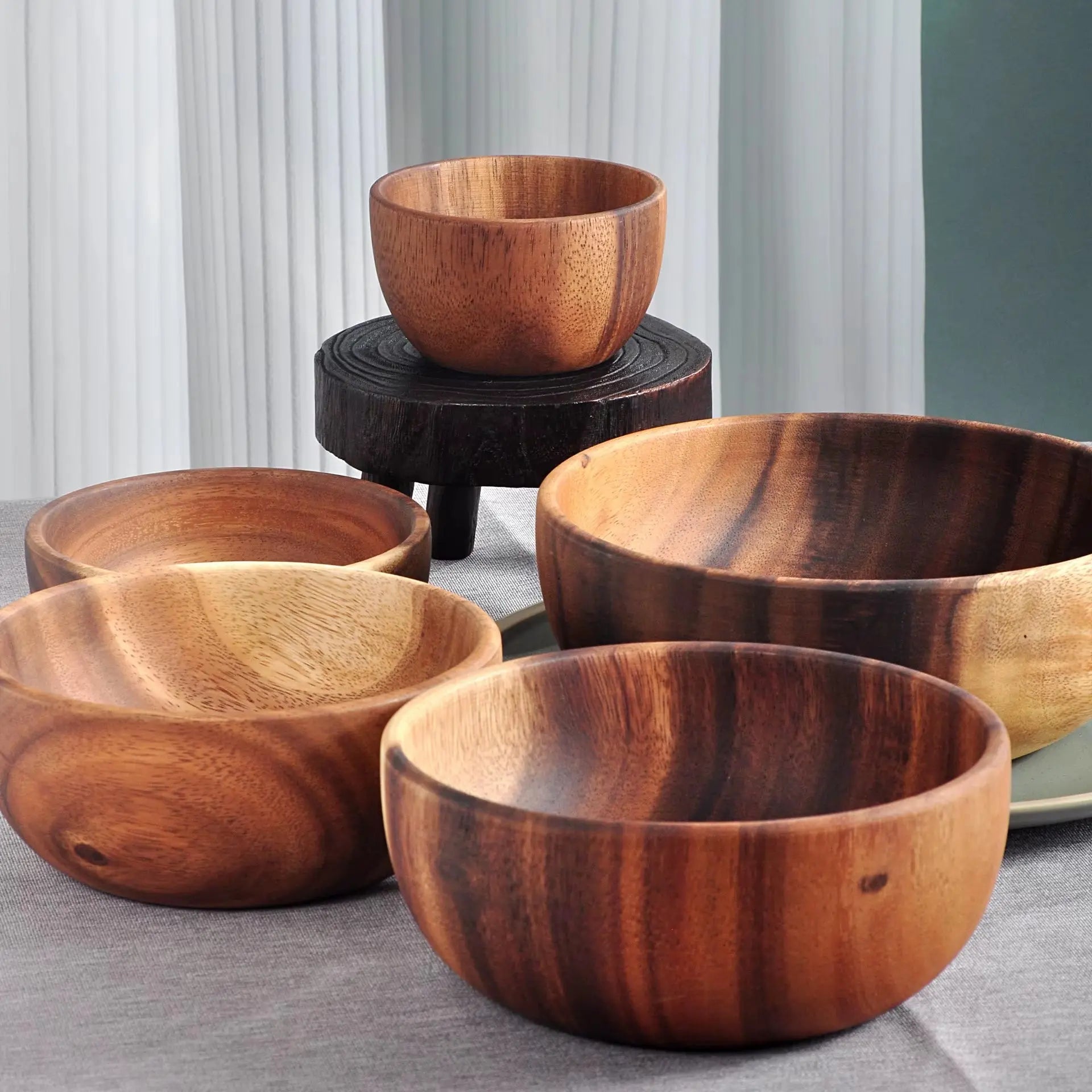 Wooden Salad Bowls, Food Containers Acacia Woodensoup Bowl Fruit Wooden Household Kitchen Bowl Cutlery Basin