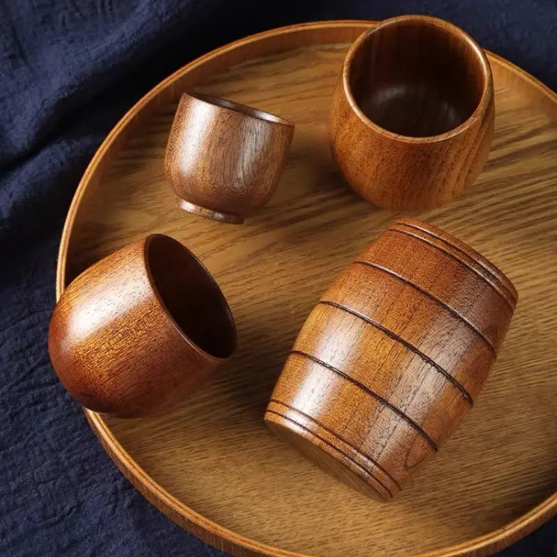 Japanese Date Wood Cups Solid Wood Mugs Restaurant Sake Cups Vintage Heat-Insulated To-Go Cups Household Teacups