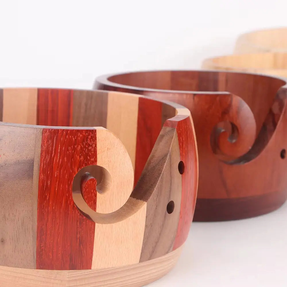 Wooden Yarn Bowl Knitting Yarn Bowls with Holes Crochet Bowl Holder Handmade Yarn Storage Bowl for DIY Knitting Crocheting