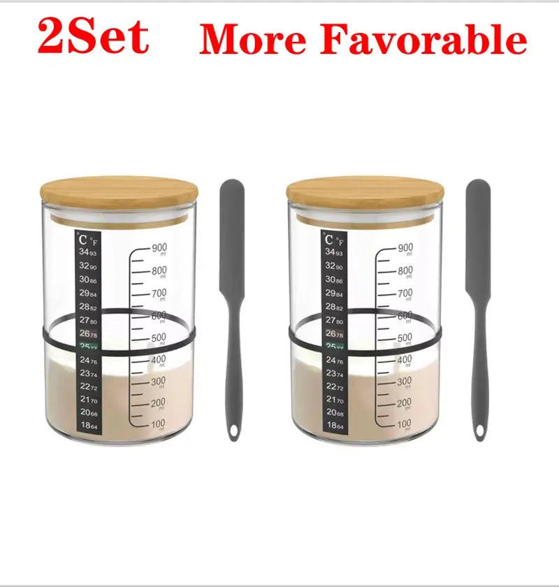 900Ml Sourdough Starter Jar Kit Clear Glass Heat Resistant Sourdough Starter Container Baking Fermentation Jar Food Storage