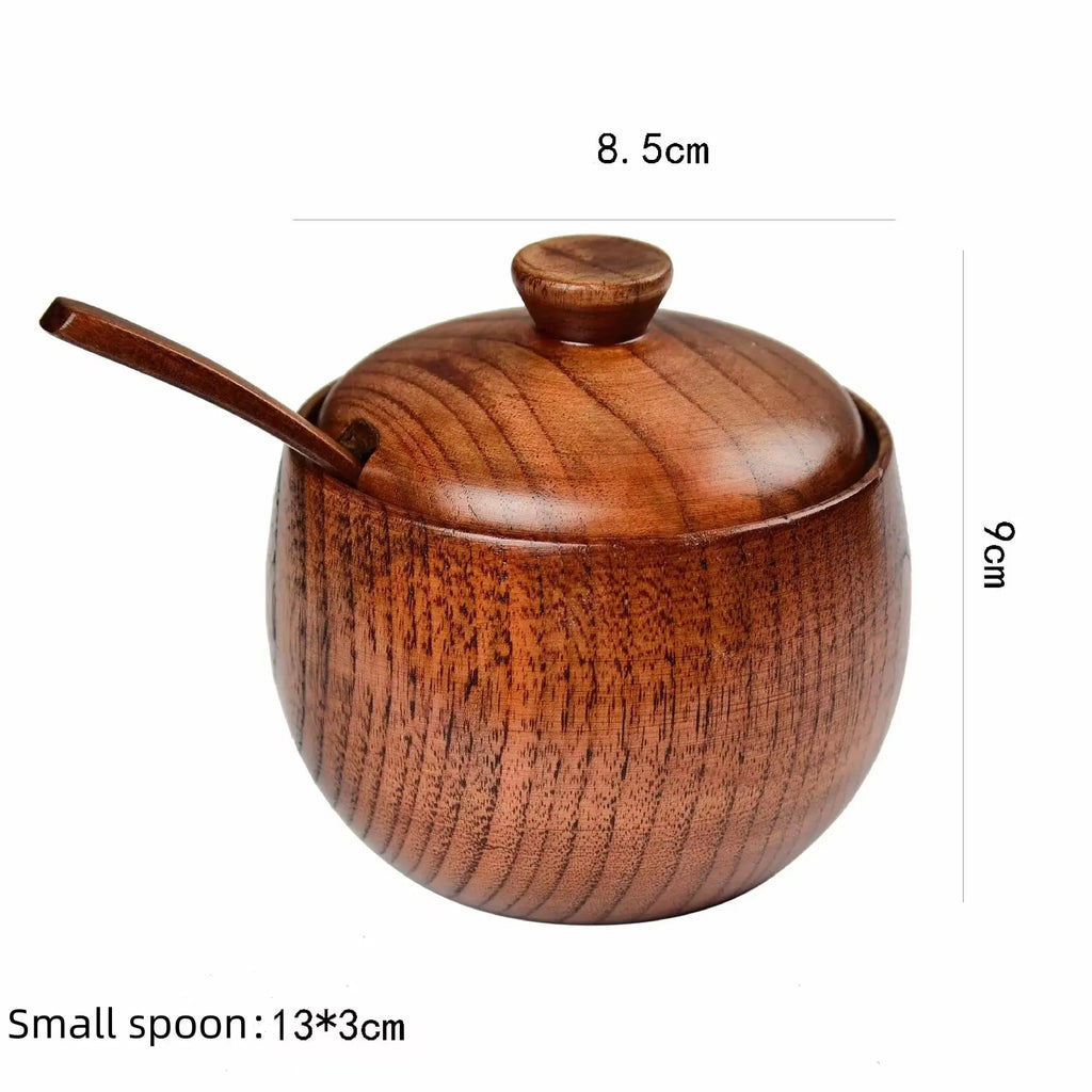 Wooden Salt Shaker Vintage Seasoning Jar with Lid Household Salt Cellar Sugar Spice Jar Chili Seasoning Container Jars Salt Box