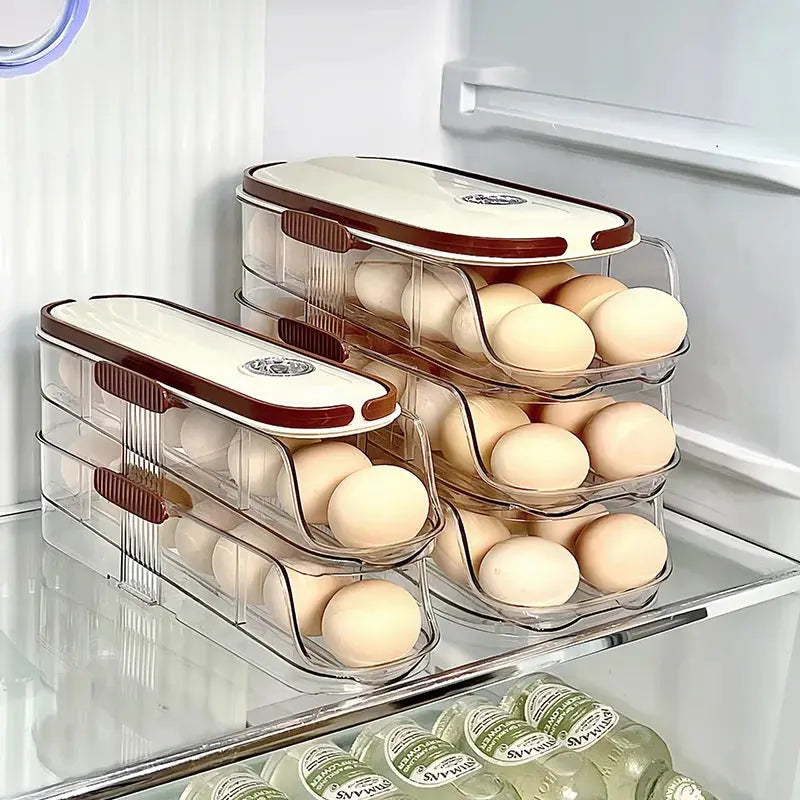 Household Multi-Layer Automatic Rolling Egg Storage Box Kitchen Egg Rack Tray Refrigerator Timing Special Egg Carton