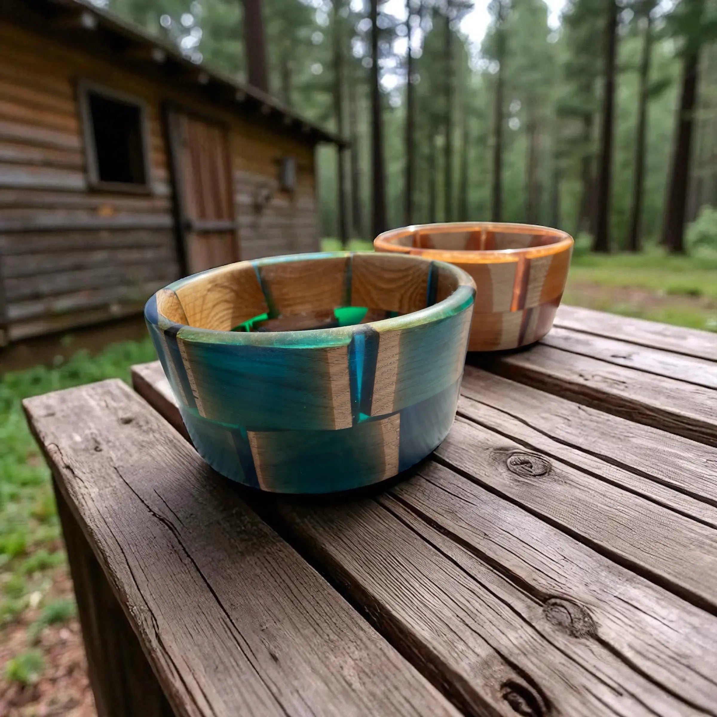 Håndlaget bolle i epoxy og eik – Kobber / Grønn-blå Epoxy-Crafts