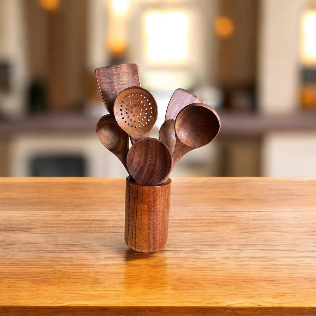 Håndlaget teak kjøkkenutstyr – 8 deler for alle matlagingsbehov (Kopi) Epoxy-Crafts