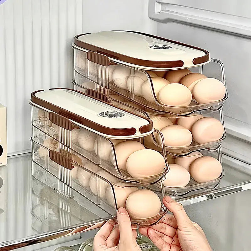 Household Multi-Layer Automatic Rolling Egg Storage Box Kitchen Egg Rack Tray Refrigerator Timing Special Egg Carton