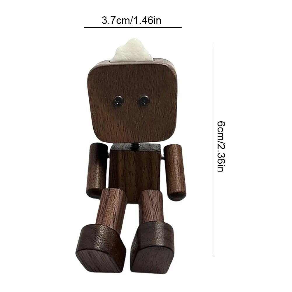 Shaking Wooden Man Figurine Magnetic Base Car Decoration Small Ornaments Leg-Swinging Robot Figurine Cute Wood Man Car Interior
