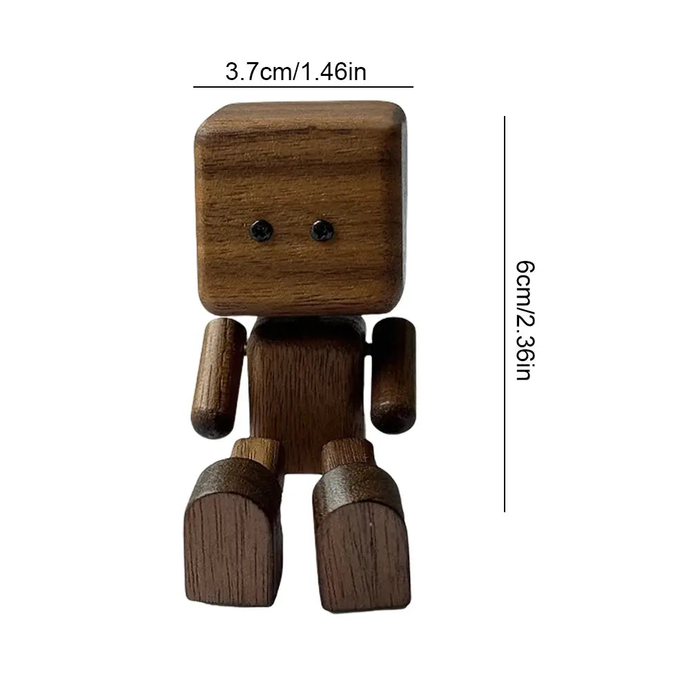 Shaking Wooden Man Figurine Magnetic Base Car Decoration Small Ornaments Leg-Swinging Robot Figurine Cute Wood Man Car Interior