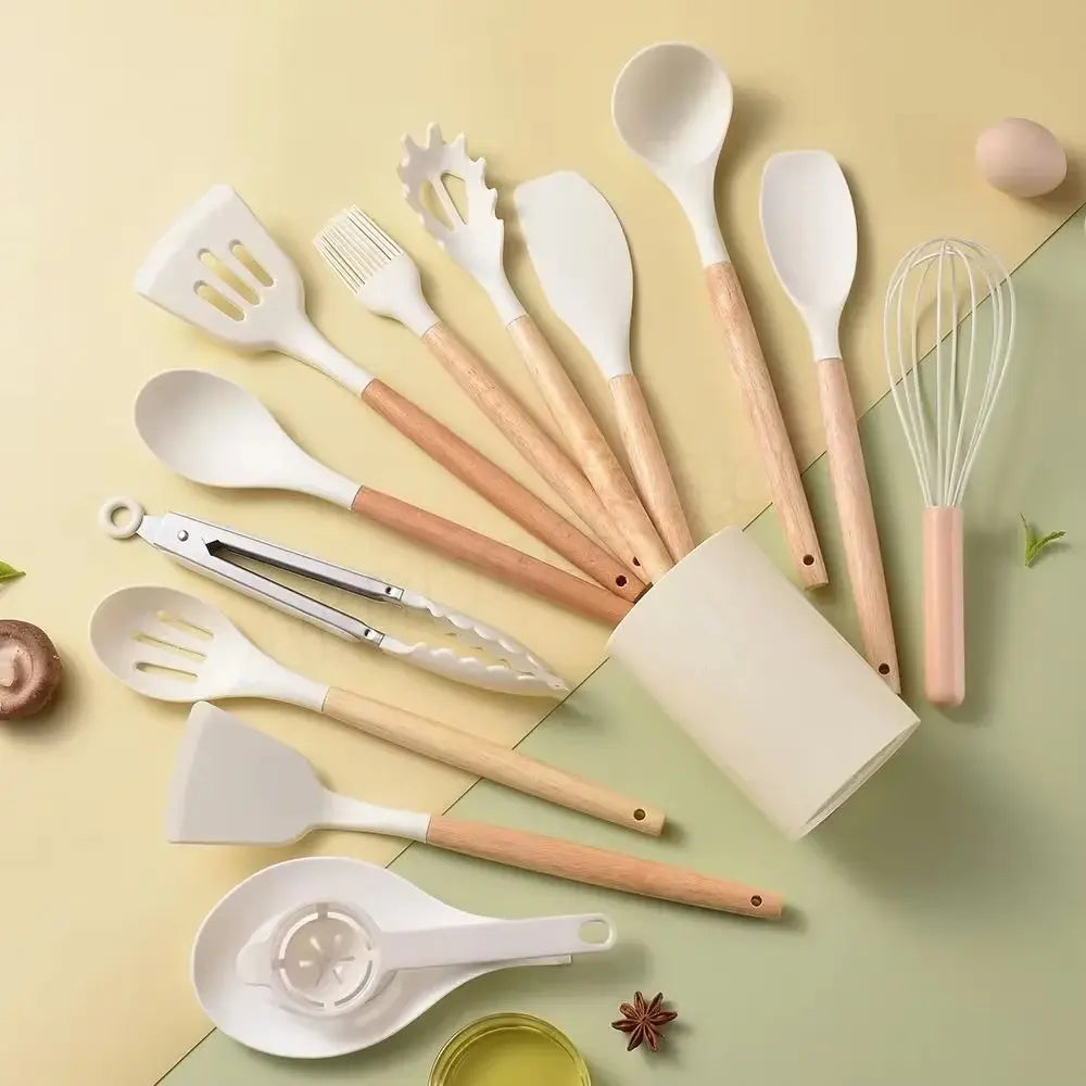 Kitchen Kit 12 Pieces Silicone Food Grade Utensils Cooking Sets Turner Spatula Measuring Spoon Practical Cookware Tool Kitchenwa