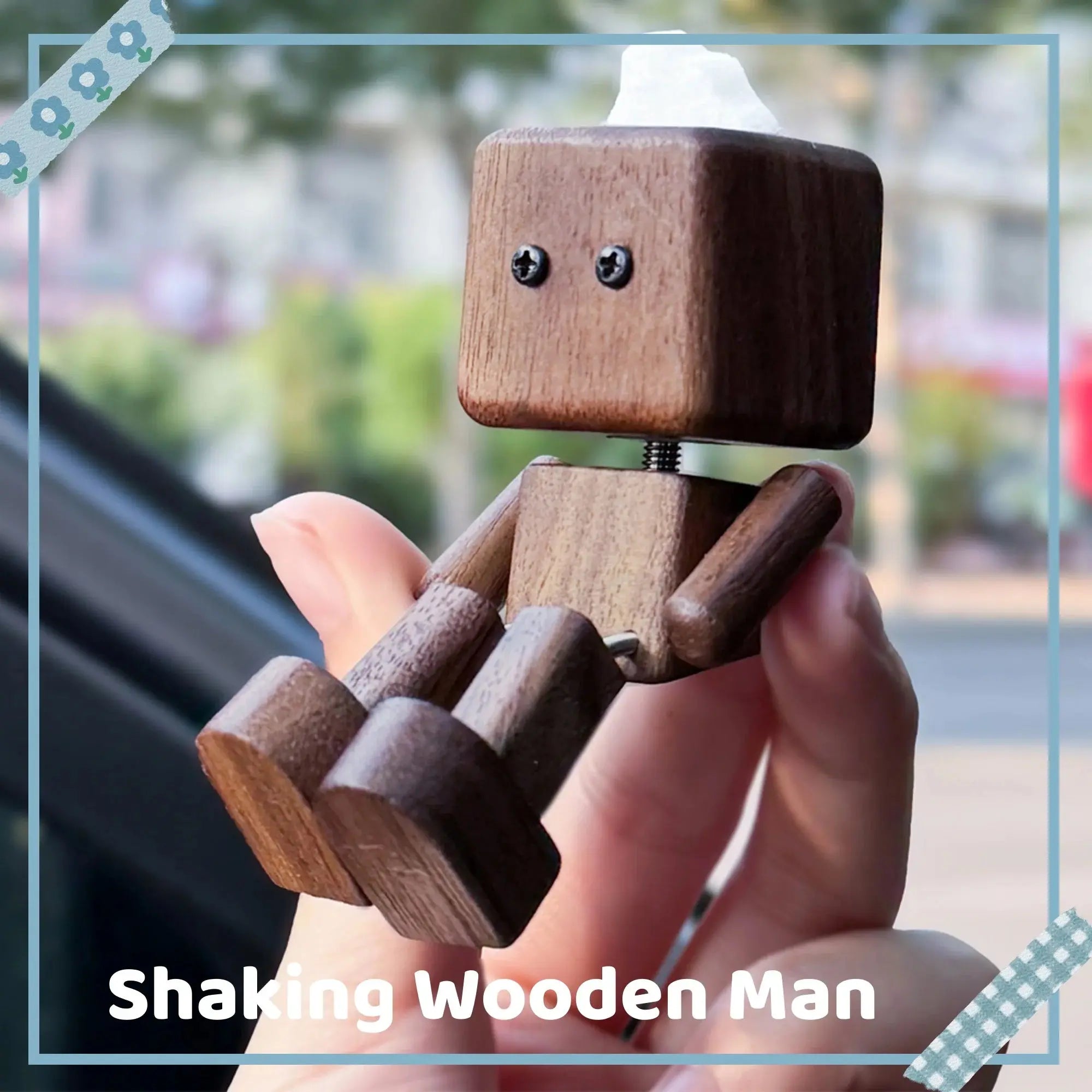 Shaking Wooden Man Figurine Magnetic Base Car Decoration Small Ornaments Leg-Swinging Robot Figurine Cute Wood Man Car Interior