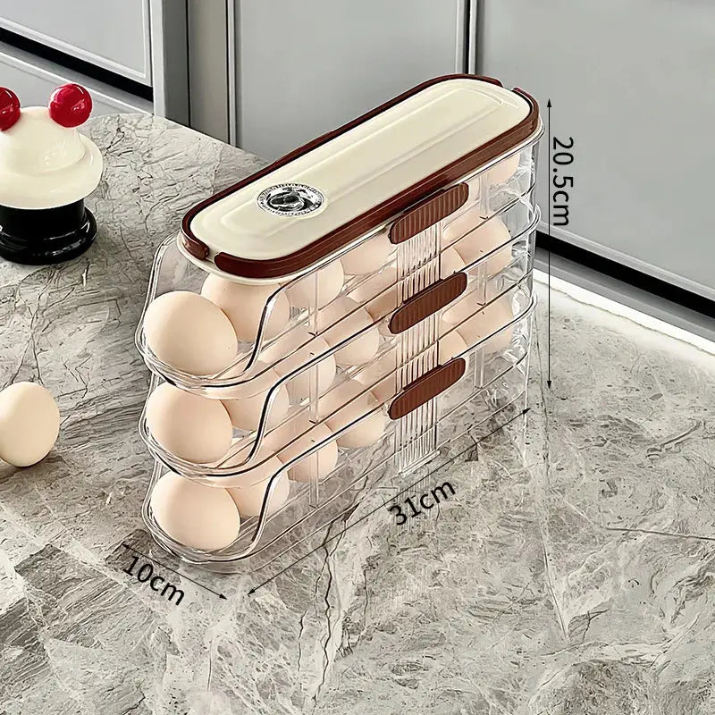 Household Multi-Layer Automatic Rolling Egg Storage Box Kitchen Egg Rack Tray Refrigerator Timing Special Egg Carton